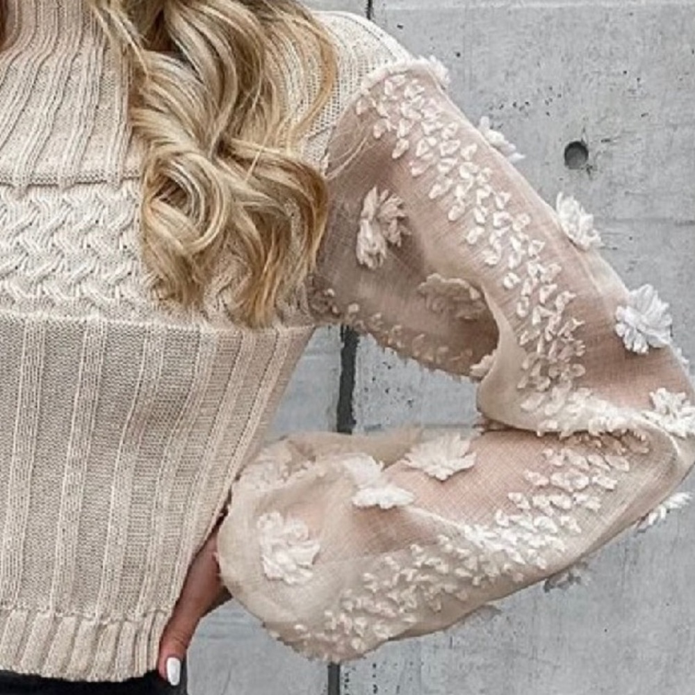 Chloe Woman’s Mock Neck Bishop Sleeves Sweater